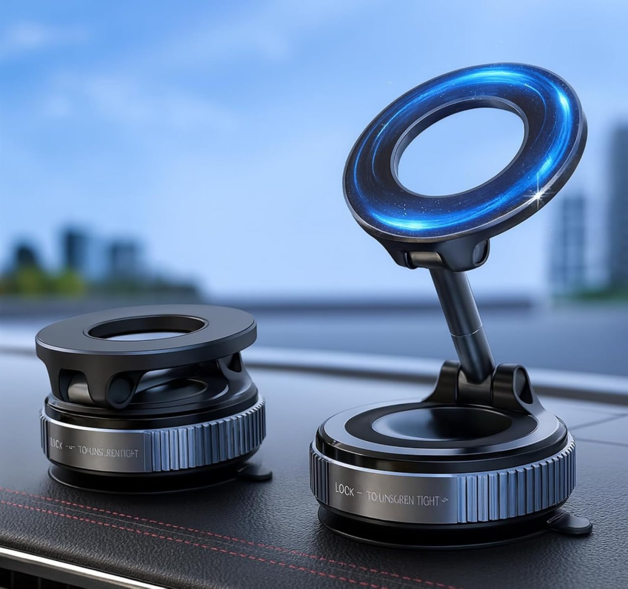  phone holders on a car dashboard 